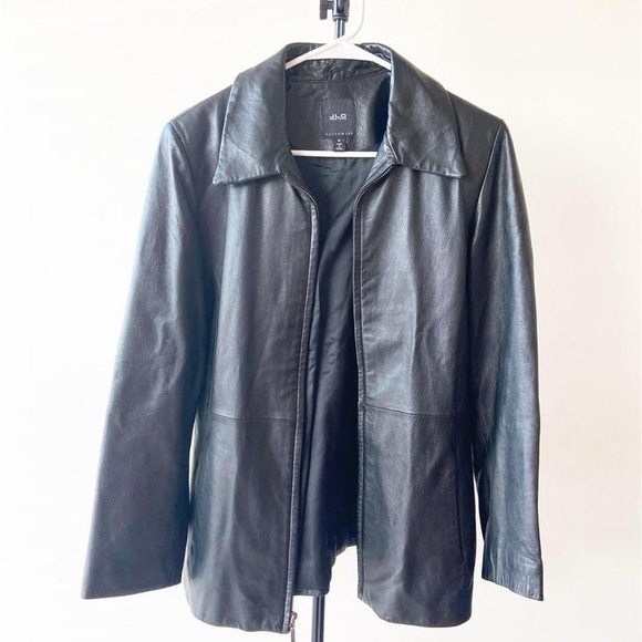Black Leather Zip-Front Jacket - Picture 2 of 7